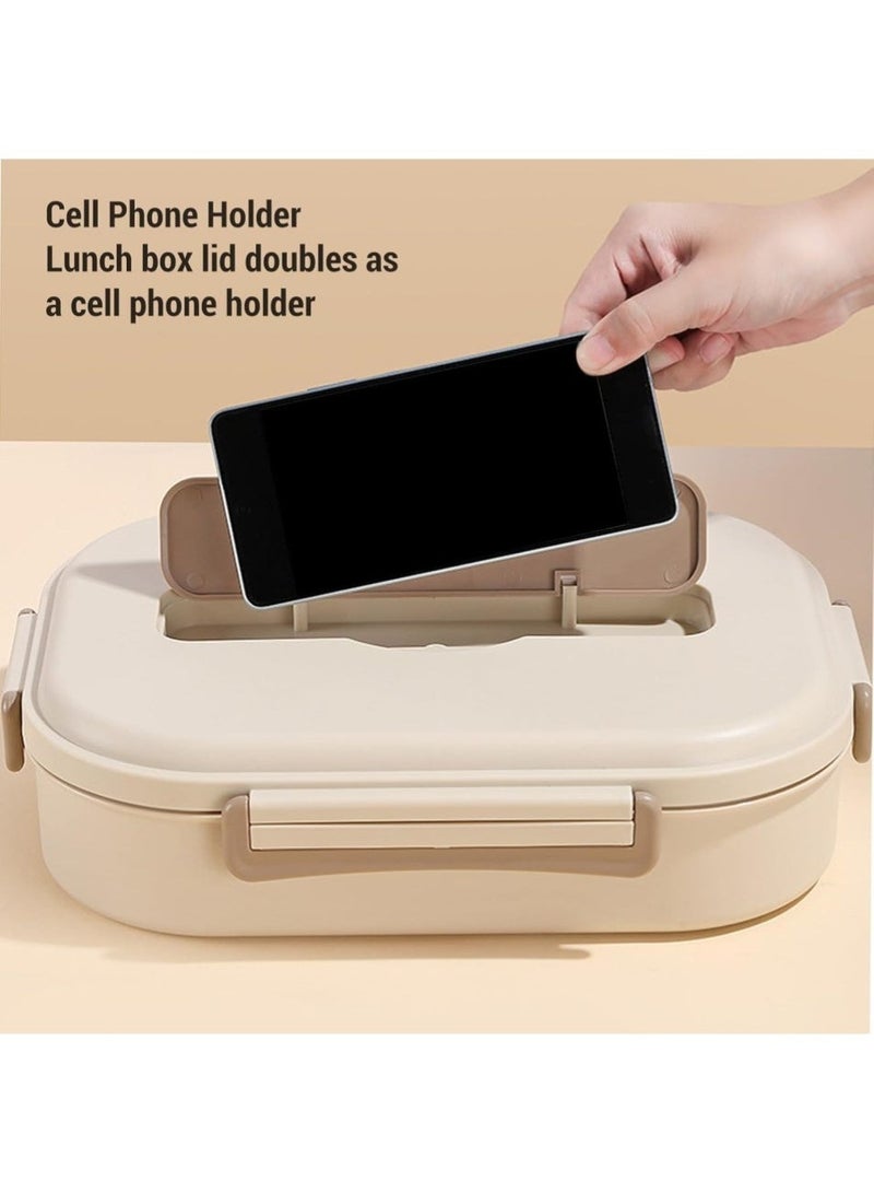 تشانجلي صندوق غداء بينتو للأطفال والبالغين حاوية طعام مانعة للتسرب من 3 حجرات طعام 1000 مللي بحجم مثالي مع ملعقة وعيدان طعام قابلة لإعادة الاستخدام - Image 3